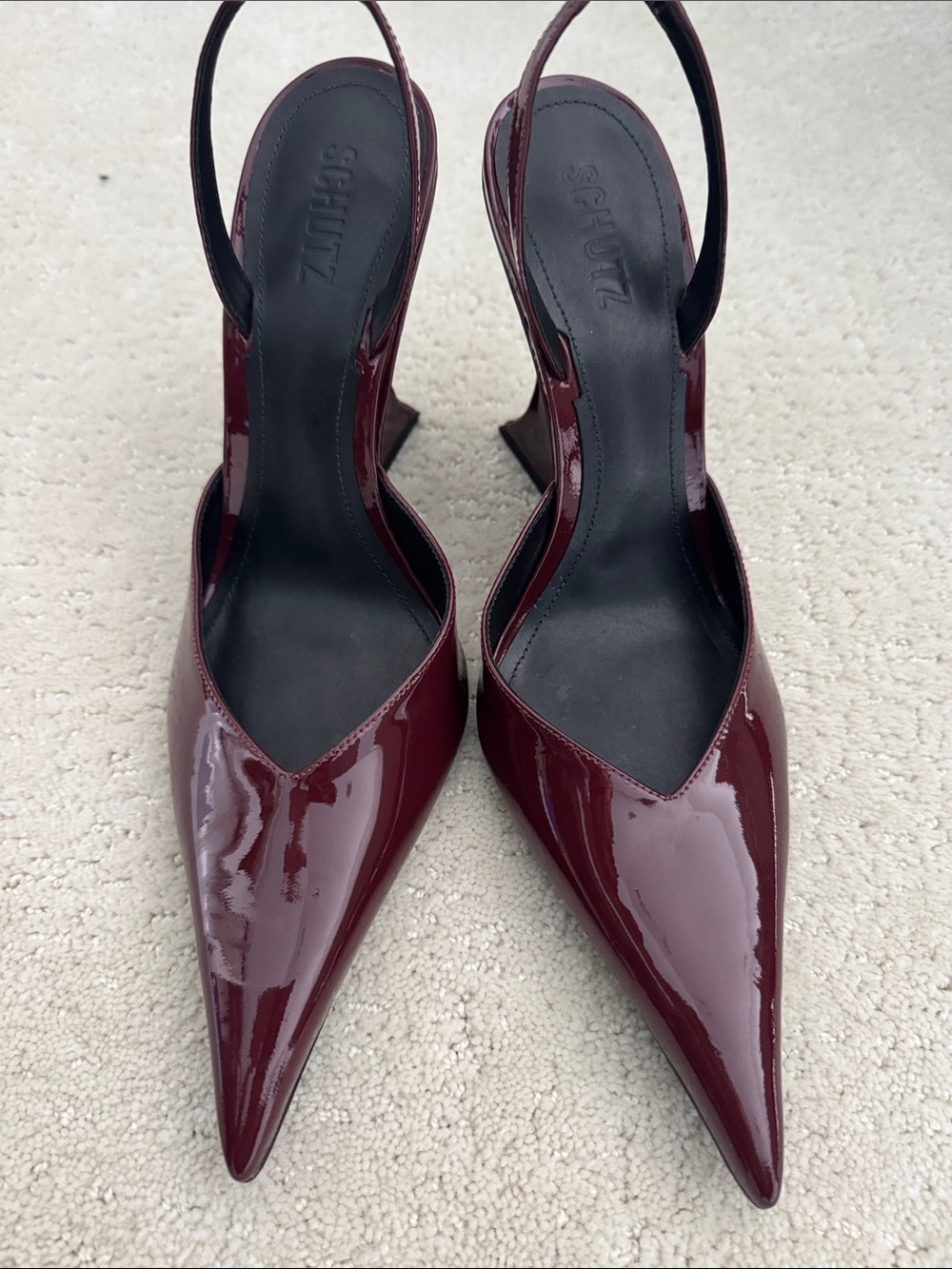 Schutz Women's Burgundy Patent Pointed-Toe Slingback Heels 10 new